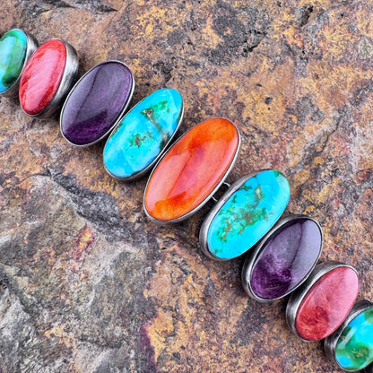 Multi-Stone Sterling Silver Link Bracelet by Loretta Delgarito