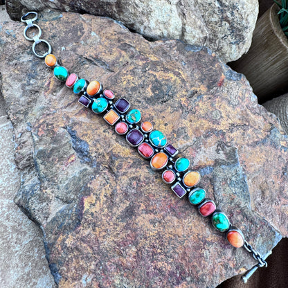 Multi-Stone Sterling Silver Link Bracelet by Loretta Delgarito