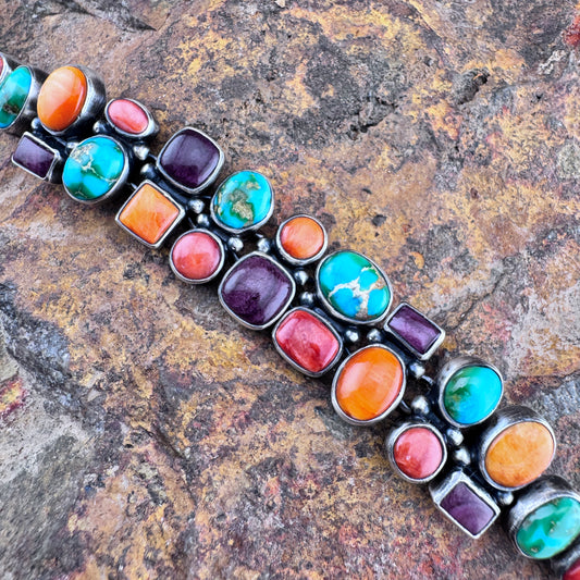 Multi-Stone Sterling Silver Link Bracelet by Loretta Delgarito