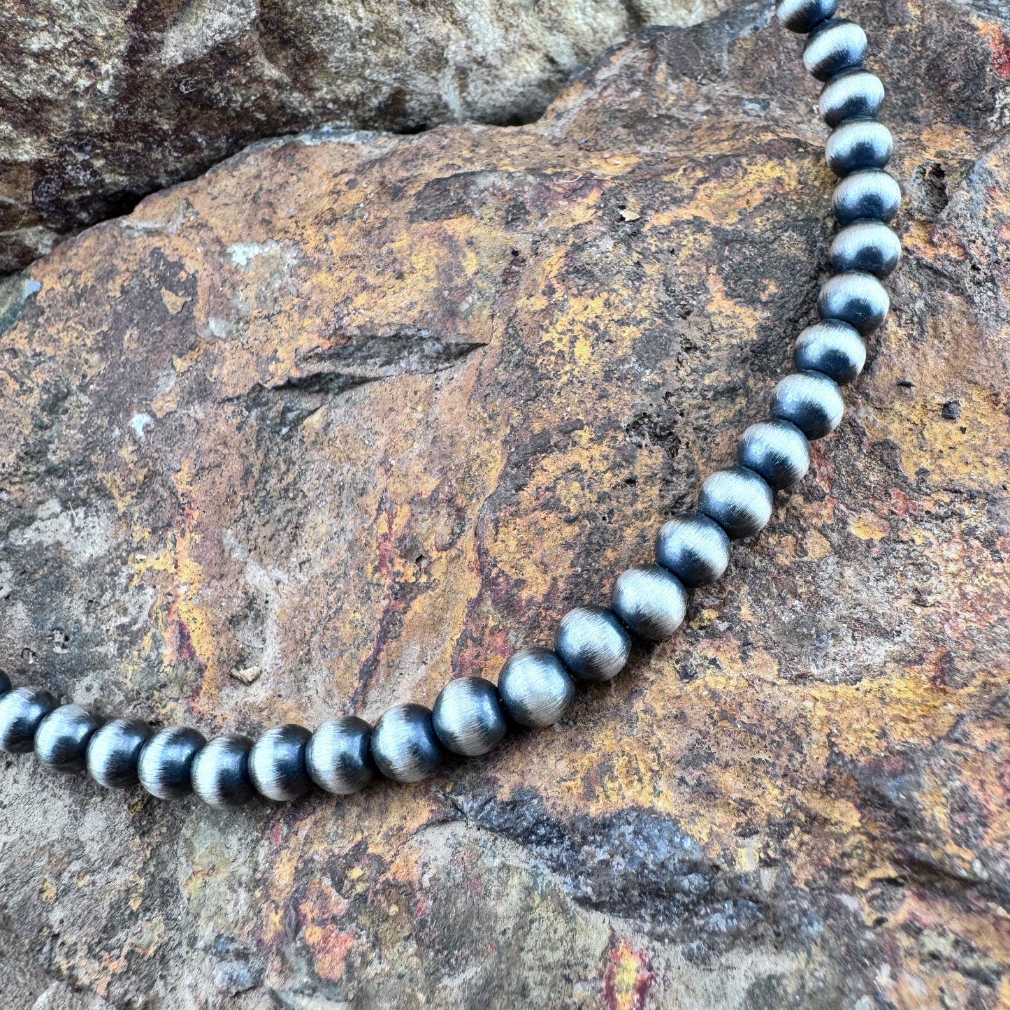 18" Navajo Pearl Necklace – 6mm Sterling Silver Navajo Pearls