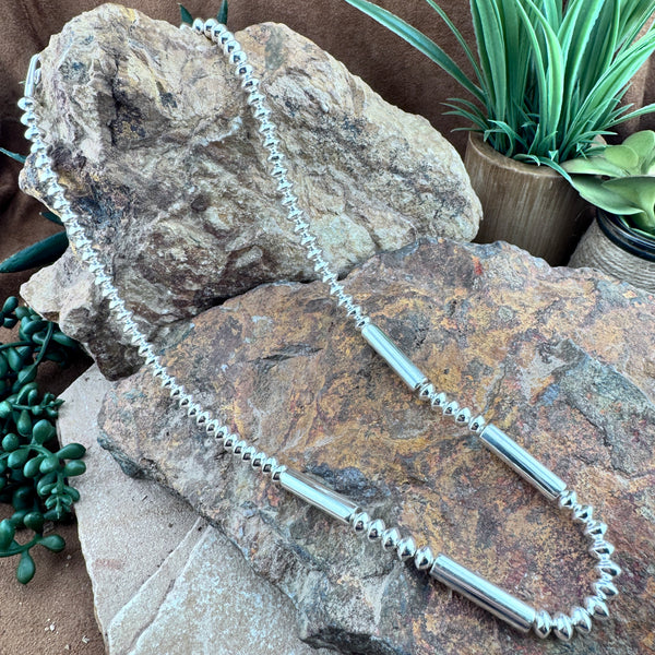 22" Sterling Silver Navajo Pearls Necklace by Leonard Nez