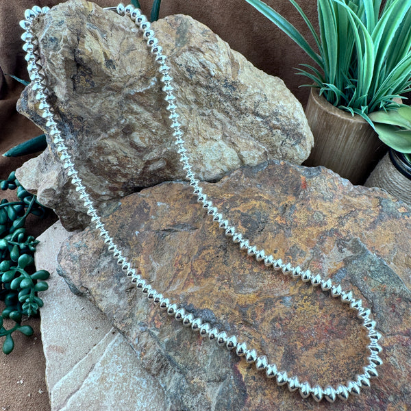 22" Sterling Silver Navajo Pearls Necklace by Leonard Nez