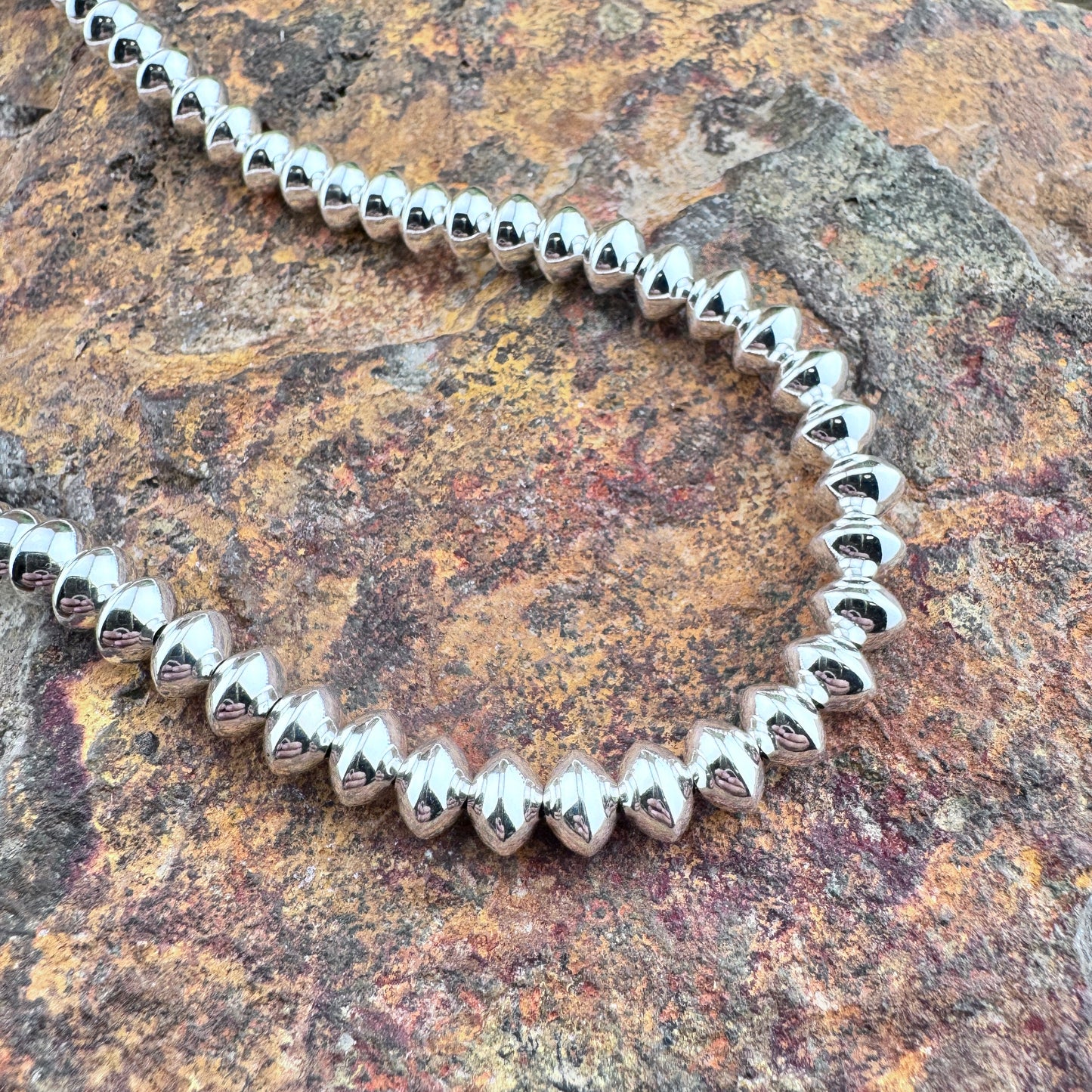 22" Sterling Silver Navajo Pearls Necklace by Leonard Nez