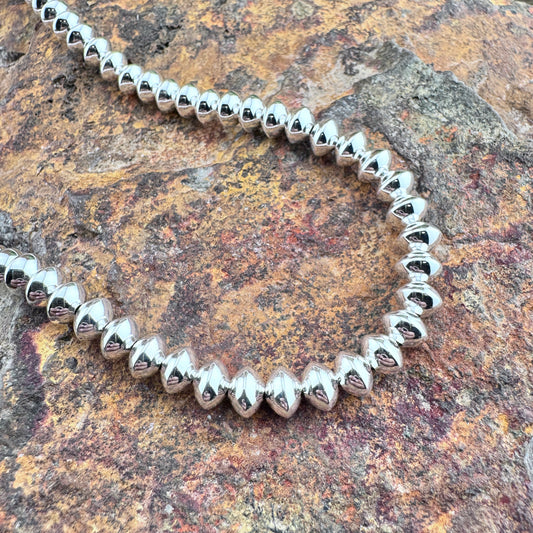 22" Sterling Silver Navajo Pearls Necklace by Leonard Nez