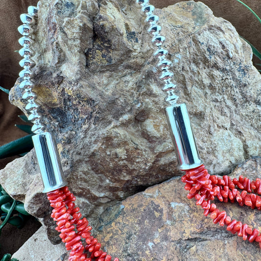 Leonard Nez 24" Red Coral Multi-Strand Necklace