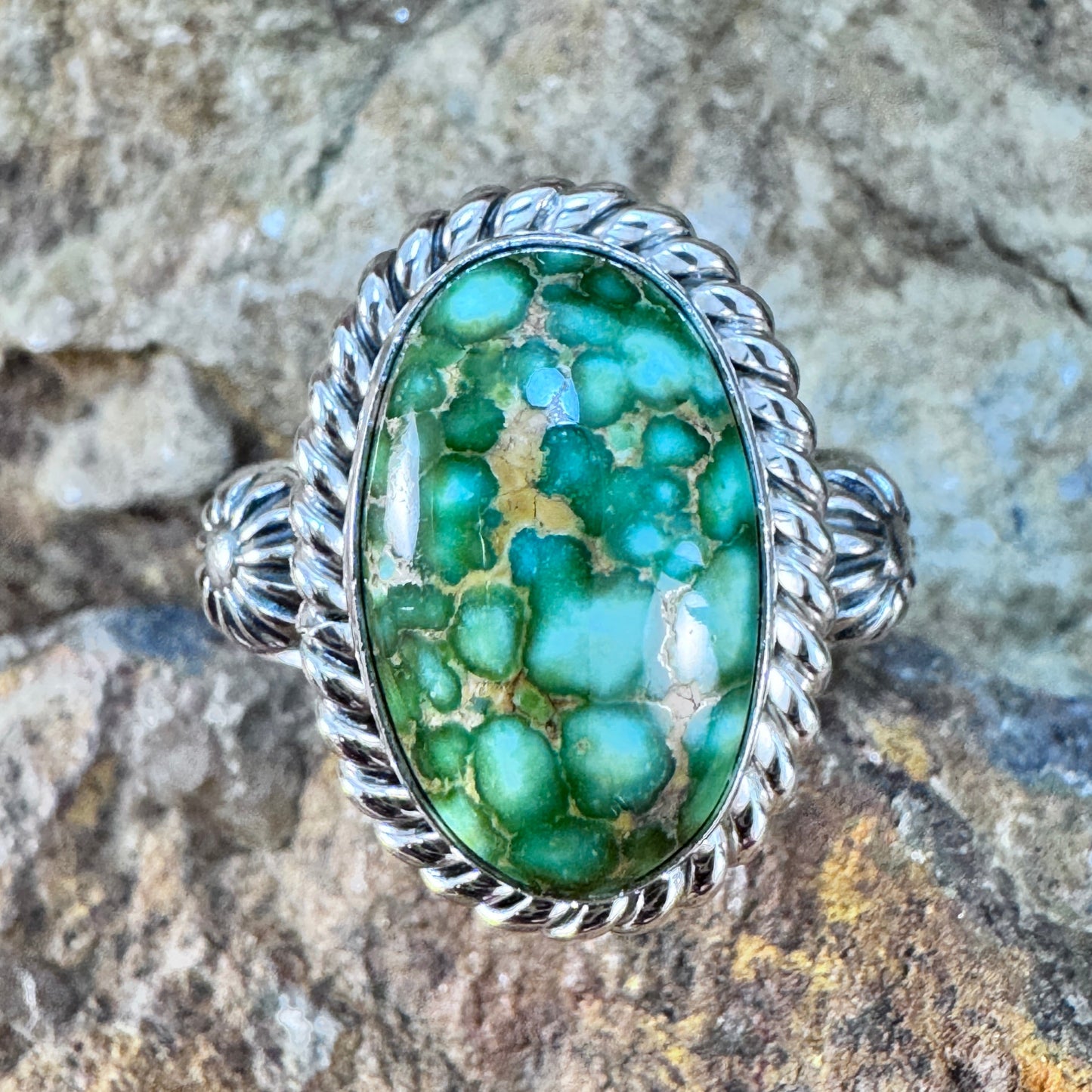 Sonoran Gold Turquoise Sterling Silver Ring by Artie Yellowhorse
