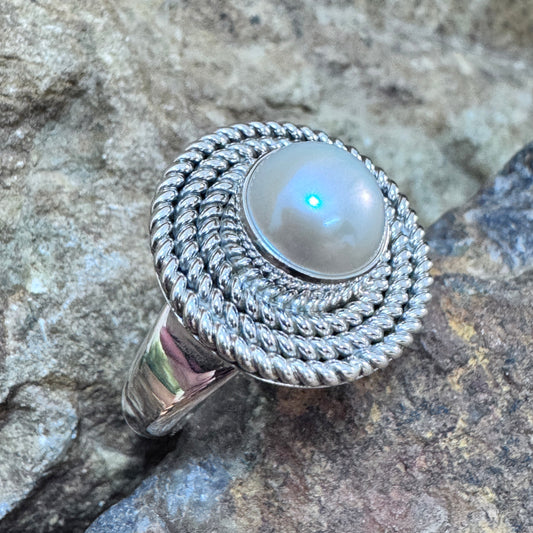 Fresh Water Pearl Sterling Silver Triple Twist Ring by Artie Yellowhorse