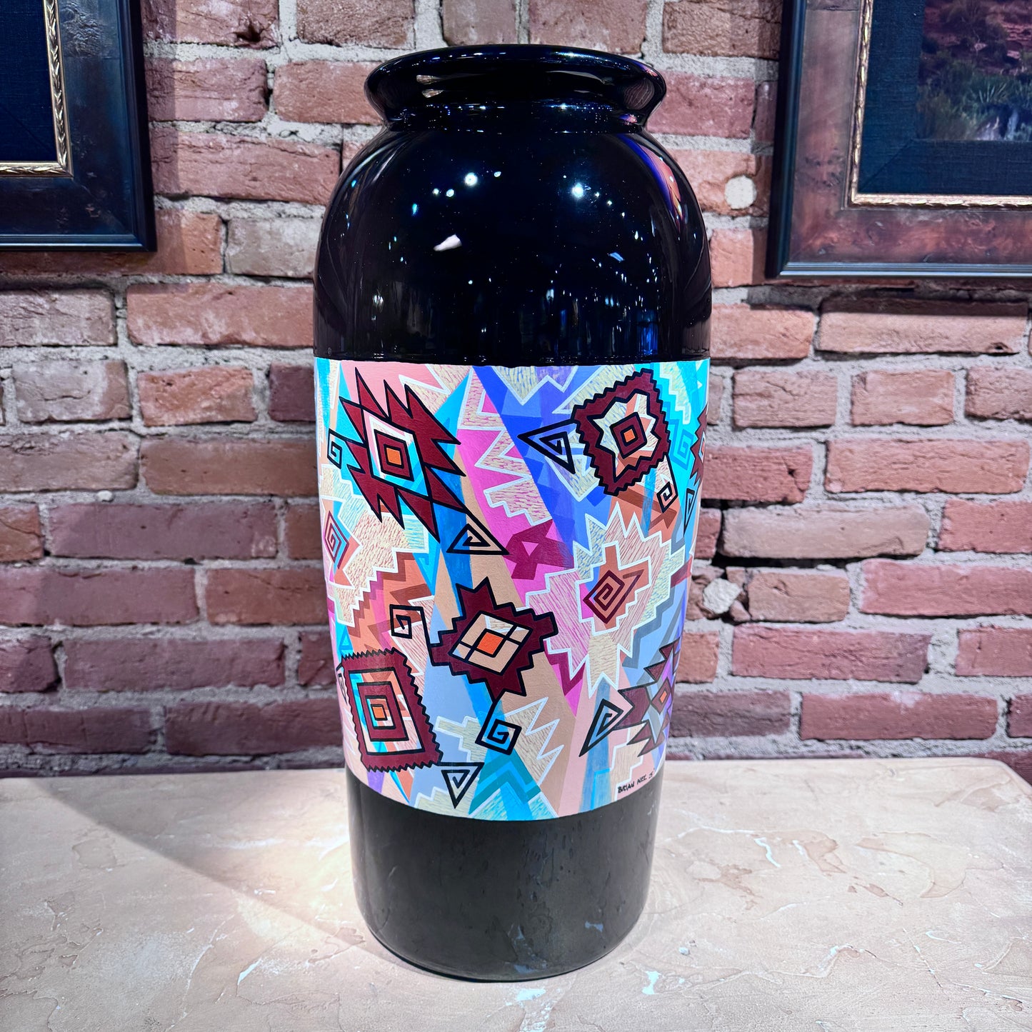 Tall Floor Vase – "Spring Flowers on a Navajo Rug" by Brian Nez