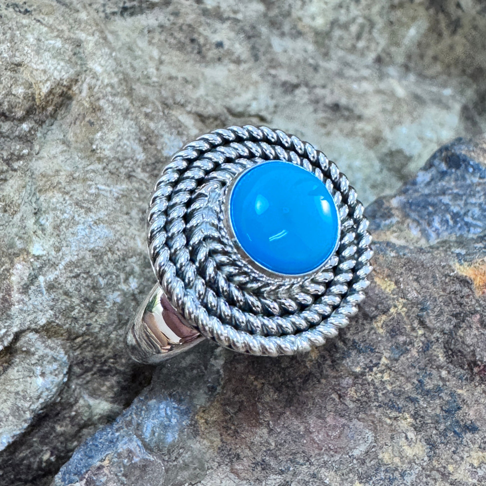 Sleeping Beauty Sterling Silver Triple Twist Ring by Artie Yellowhorse