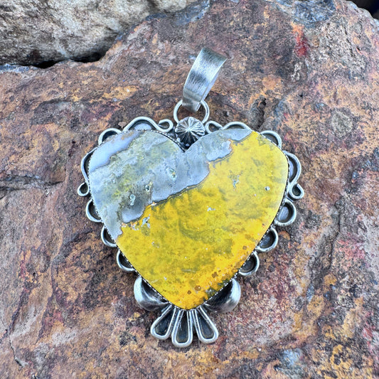 Bumble Bee Jasper Sterling Silver Heart Pendant by Mary Tso
