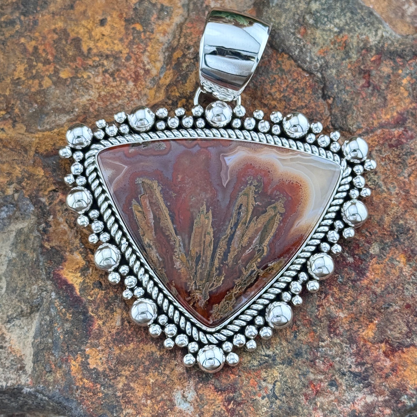 Moroccan Lace Red Agate Sterling Silver Pendant by Artie Yellowhorse