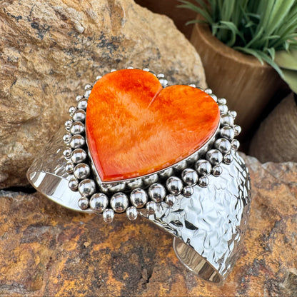 Orange Spiny Oyster Shell Heart Cuff Bracelet by Artie Yellowhorse