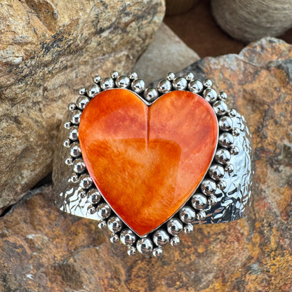 Orange Spiny Oyster Shell Heart Cuff Bracelet by Artie Yellowhorse