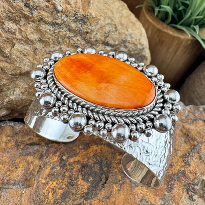 Orange Spiny Oyster Sterling Silver Bracelet by Artie Yellowhorse
