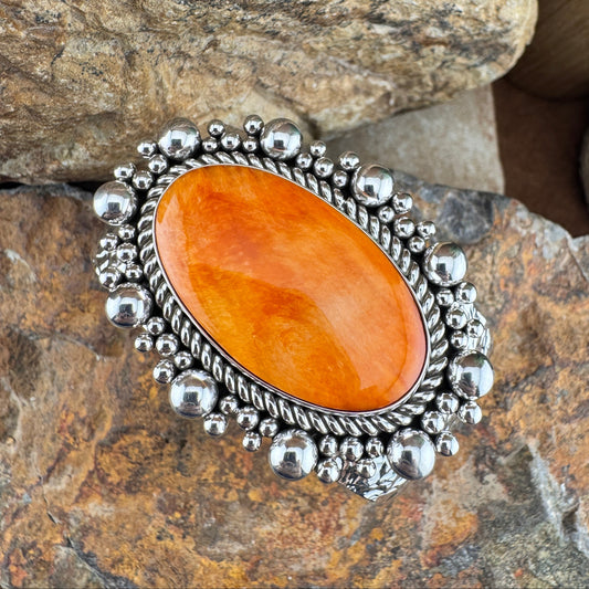 Orange Spiny Oyster Sterling Silver Bracelet by Artie Yellowhorse