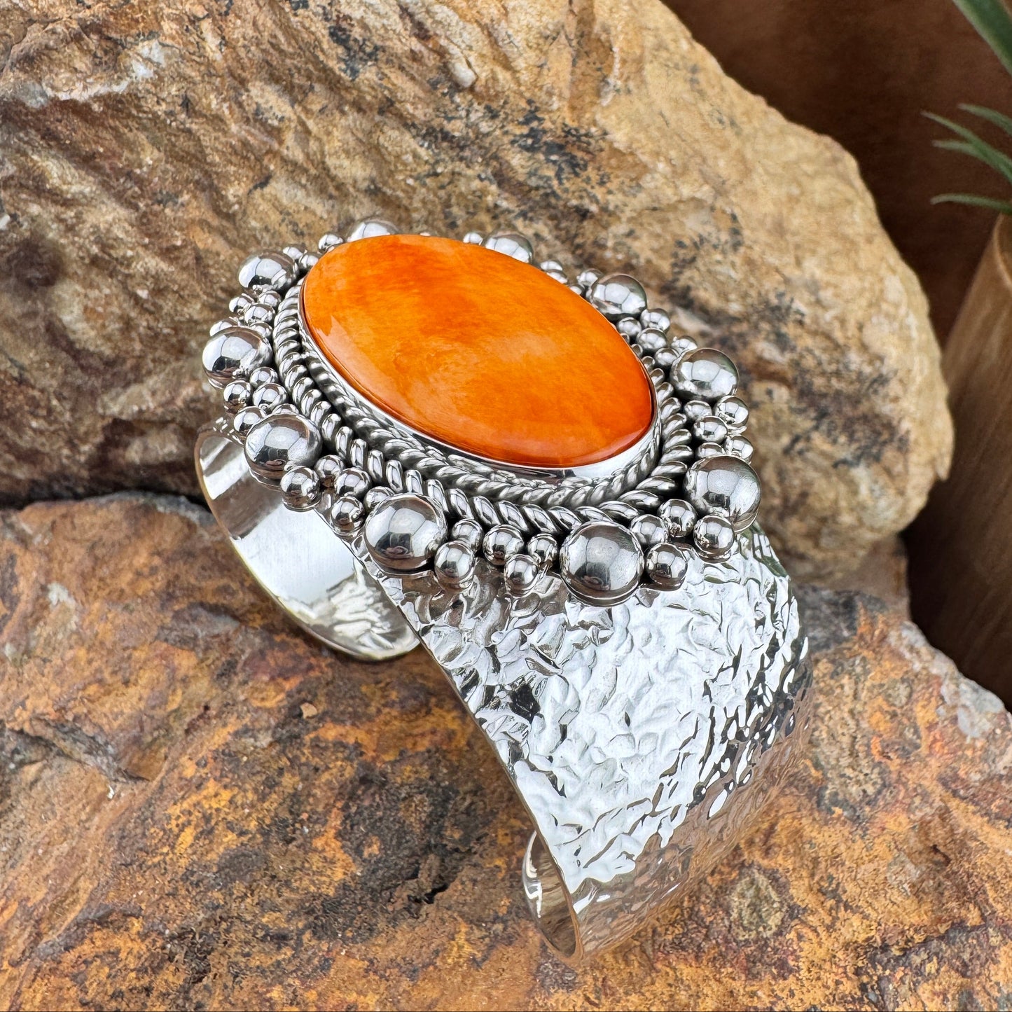 Orange Spiny Oyster Sterling Silver Bracelet by Artie Yellowhorse