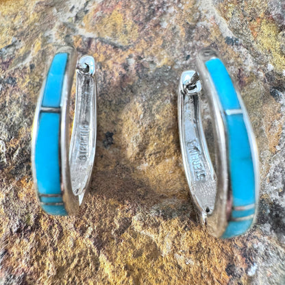 David Rosales Arizona Blue Inlaid Sterling Silver Huggie Earrings