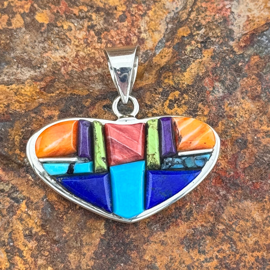 David Rosales Indian Summer Inlaid Sterling Silver Pendant Cobble Heart