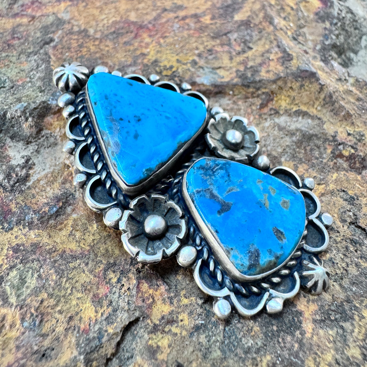 Sterling Silver Ithaca Peak Turquoise Pendant by Mary Tso