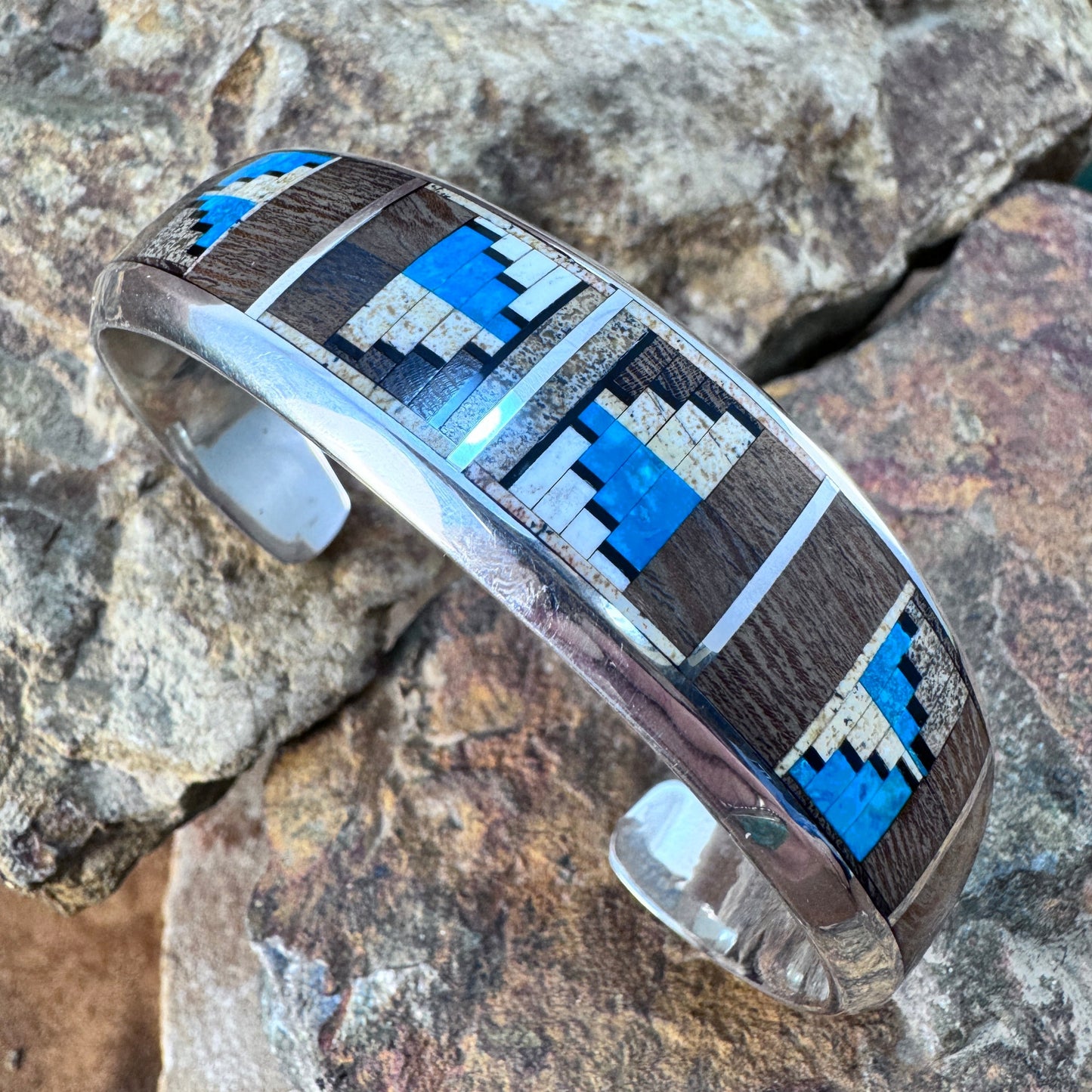 David Rosales Ironwood Inlaid Sterling Silver Bracelet