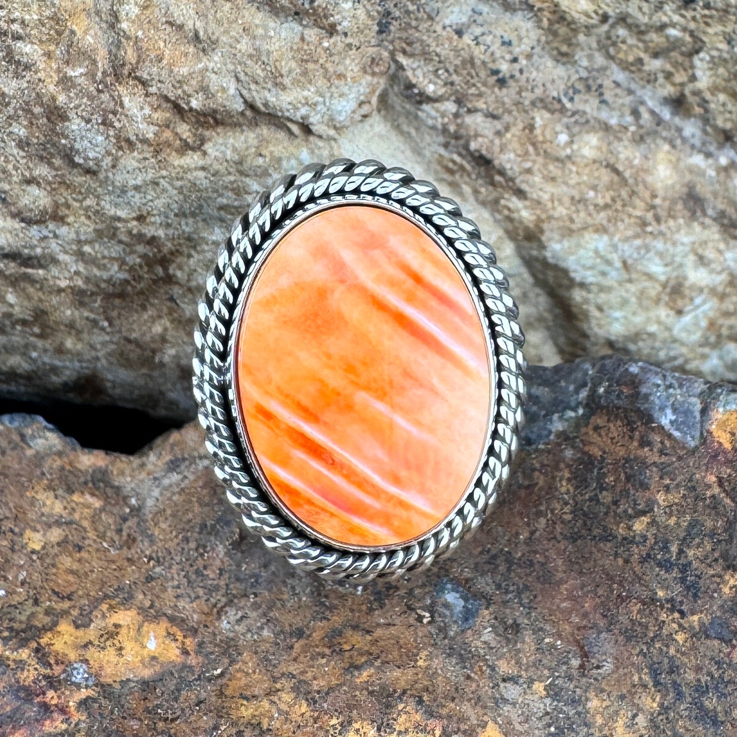 Spiny Oyster Sterling Silver Ring by Artie Yellowhorse