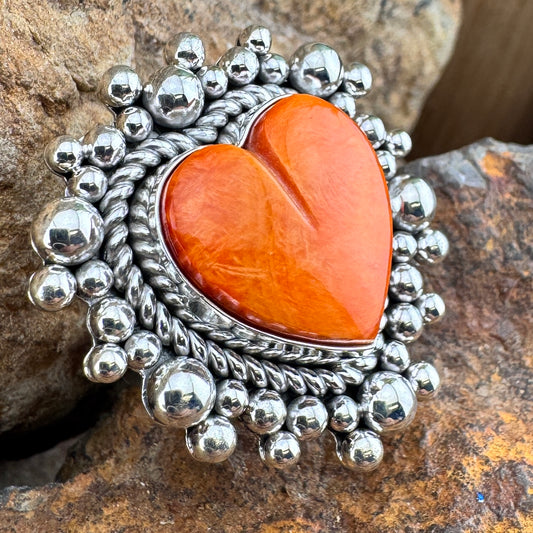 Spiny Oyster Sterling Silver Ring by Artie Yellowhorse Heart