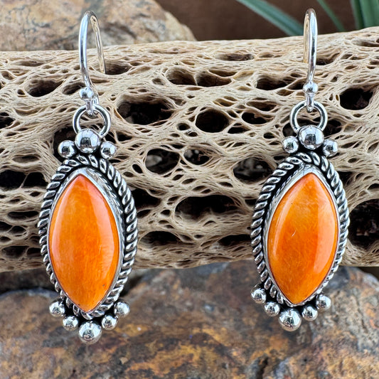 Orange Spiny Oyster Shell Marquise Dangle Earrings by Artie Yellowhorse