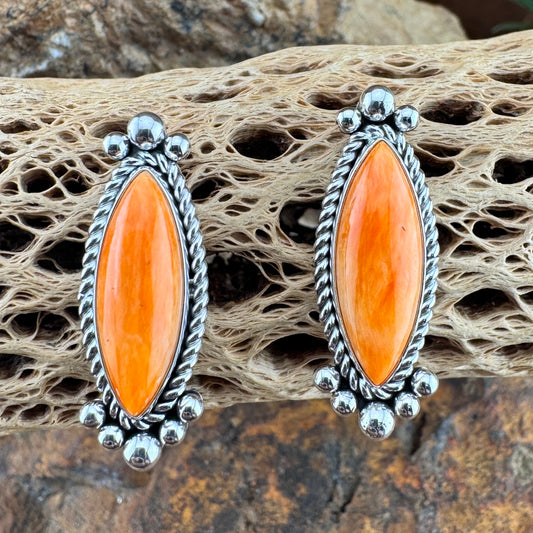 Orange Spiny Oyster Shell Marquise Post Earrings by Artie Yellowhorse