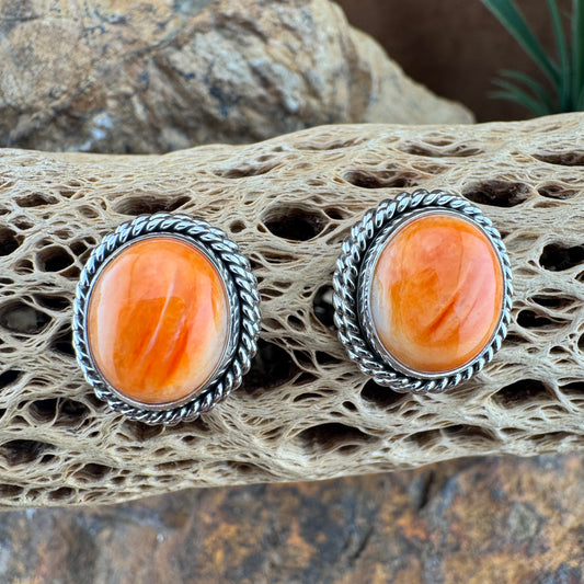 Orange Spiny Oyster Oval Earrings by Artie Yellowhorse
