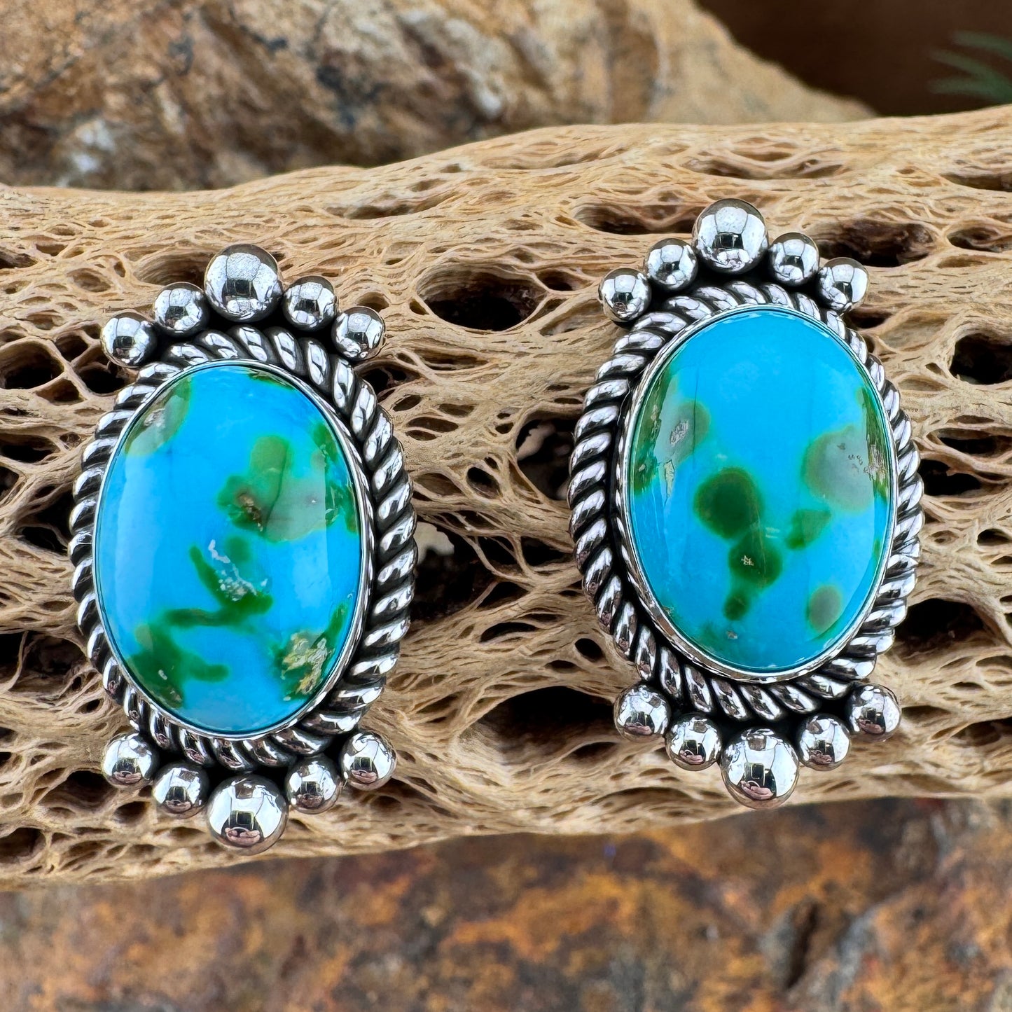 Sonoran Gold Turquoise Sterling Silver Post Earrings by Artie Yellowhorse