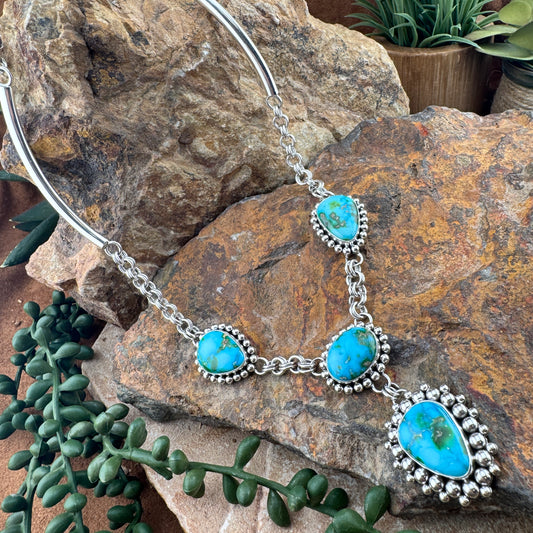 18" Sonoran Gold Turquoise Sterling Silver Necklace by Artie Yellowhorse