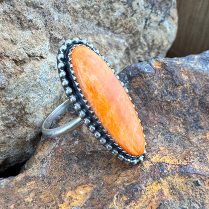 Orange Spiny Oyster Sterling Silver Ring by Mary Tso
