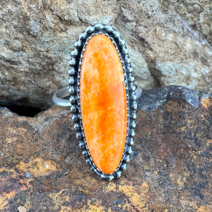 Orange Spiny Oyster Sterling Silver Ring by Mary Tso