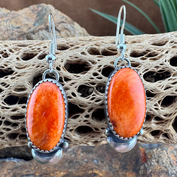 Oval Orange Spiny Oyster Dangle Earrings by Mary Tso
