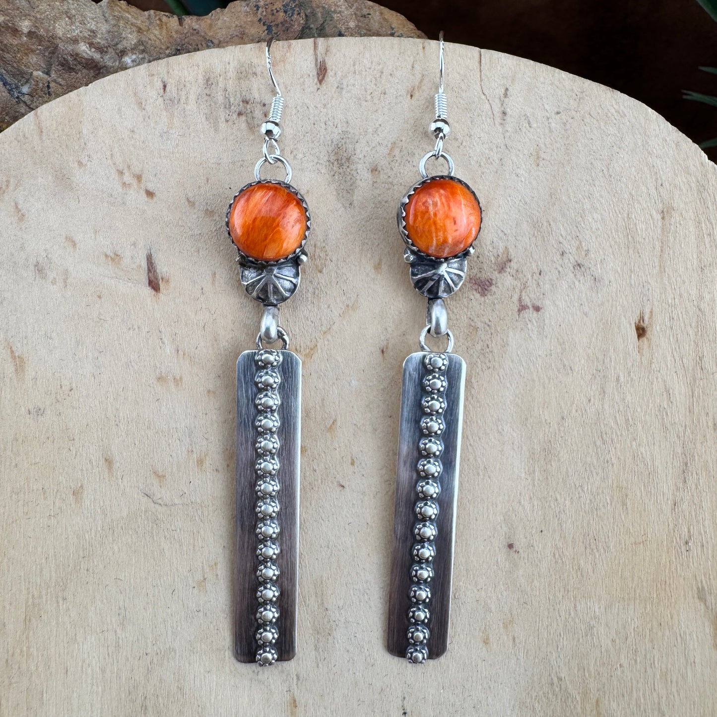 Orange Spiny Oyster Sterling Silver Earrings by Mary Tso