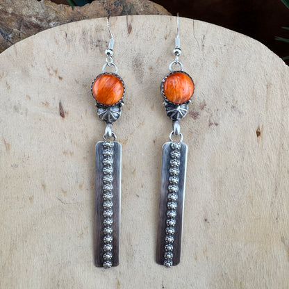 Orange Spiny Oyster Sterling Silver Earrings by Mary Tso
