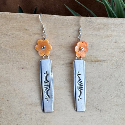 Orange Spiny Oyster Sterling Silver Earrings by Mary Tso