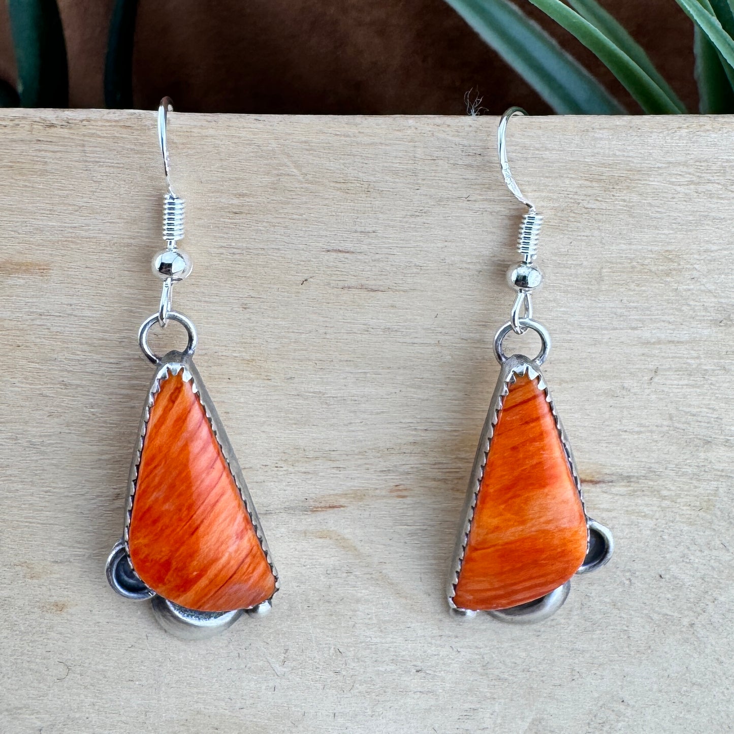 Orange Spiny Oyster Sterling Silver Earrings by Mary Tso