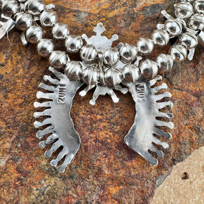 Needle Point Sleeping Beauty Turquoise Squash Blossom Necklace by Lorna Mahkee - Set