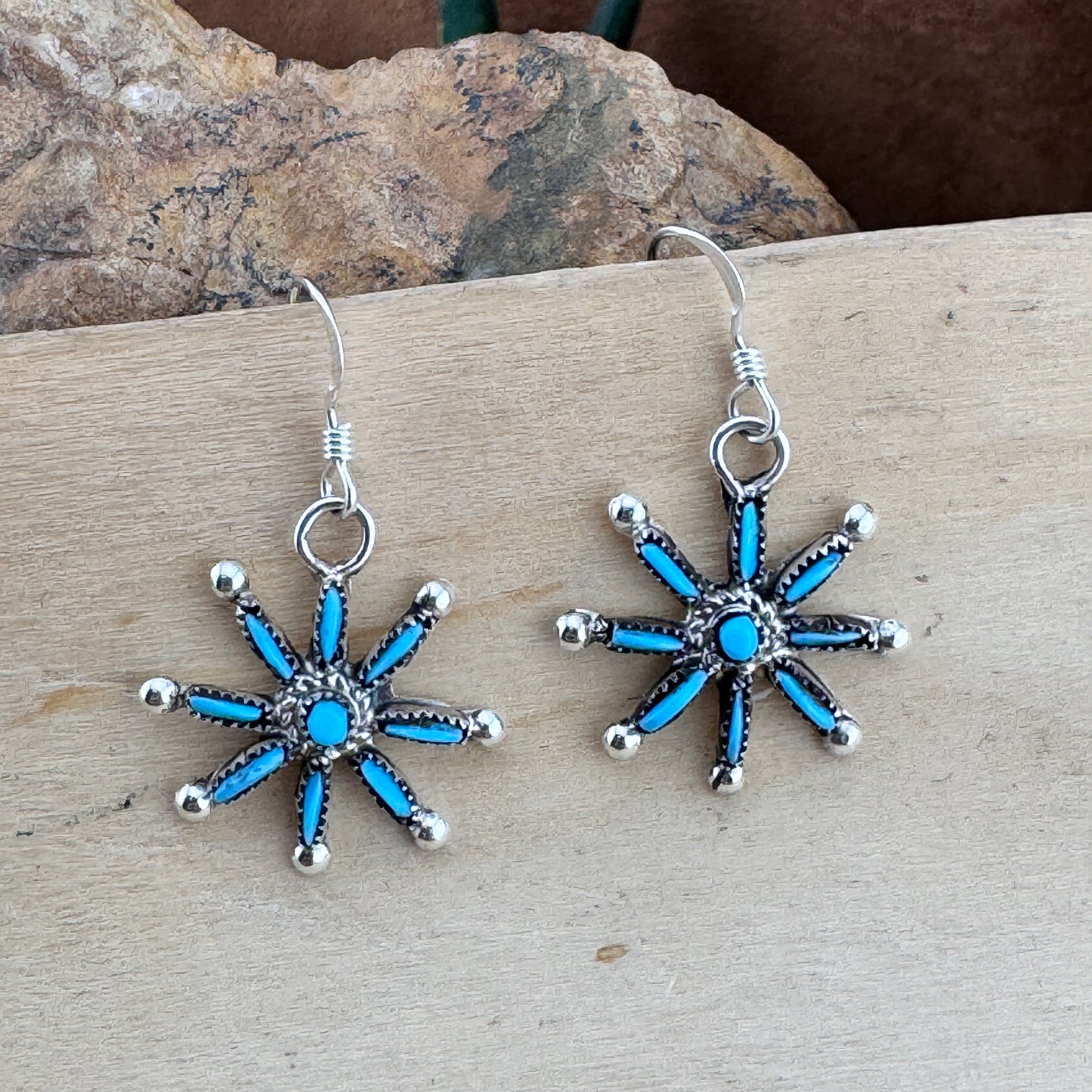 Needle Point Sleeping Beauty Turquoise Squash Blossom Necklace by Lorna Mahkee - Set