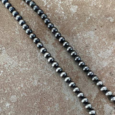 22" Single Strand Oxidized Sterling Silver Beaded Necklace 5 mm