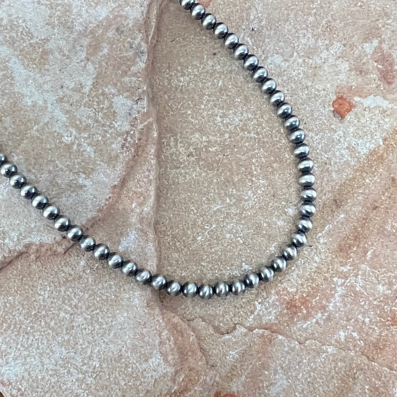 22 Single Strand Oxidized Sterling Silver Beaded Necklace 5 mm