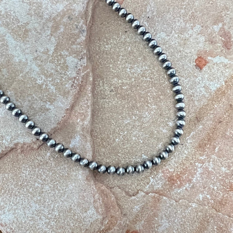 22" Single Strand Oxidized Sterling Silver Beaded Necklace 5 mm