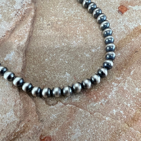 22" Single Strand Oxidized Sterling Silver Beaded Necklace 6 mm