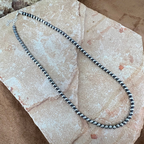 20" Single Strand Oxidized Sterling Silver Beaded Necklace 5 mm