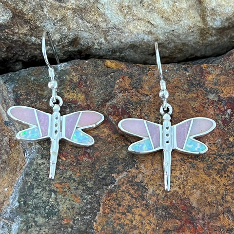 David Rosales Make Me Blush Inlaid Sterling Silver Earrings Dragonfly