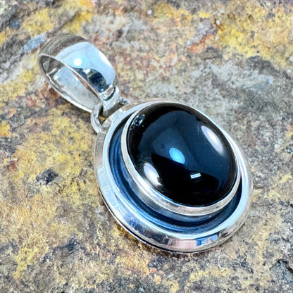 Black Onyx Sterling Silver Pendant by Artie Yellowhorse
