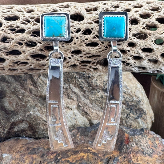 Sonoran Gold Turquoise and Sand Cast Geometric Earrings by Jack Tom