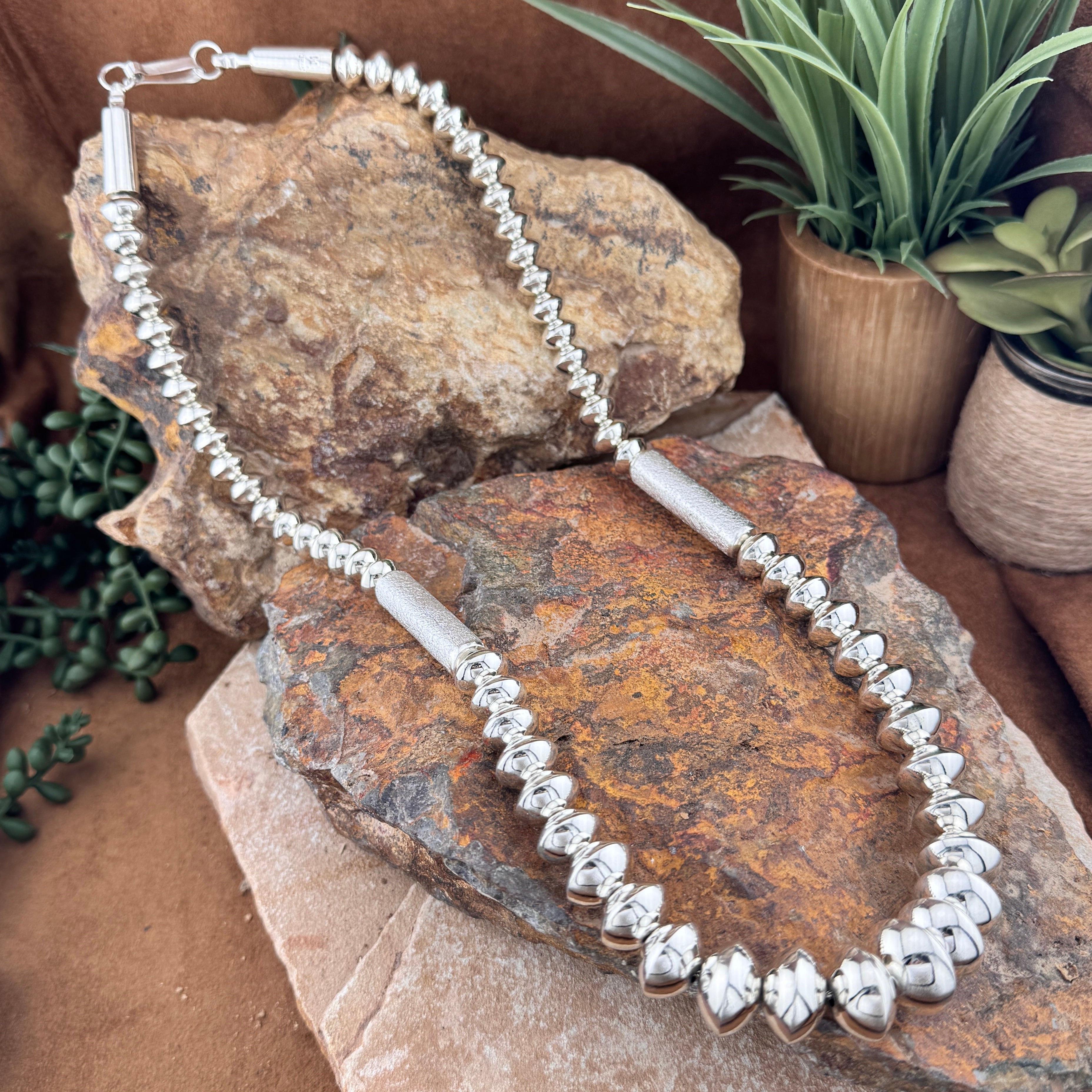 Stunning Polished Sterling Sliver necklace by Navajo artist Jack