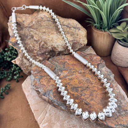 Stunning Polished Sterling Sliver Navajo Pearl necklace by Navajo artist Jack Tom